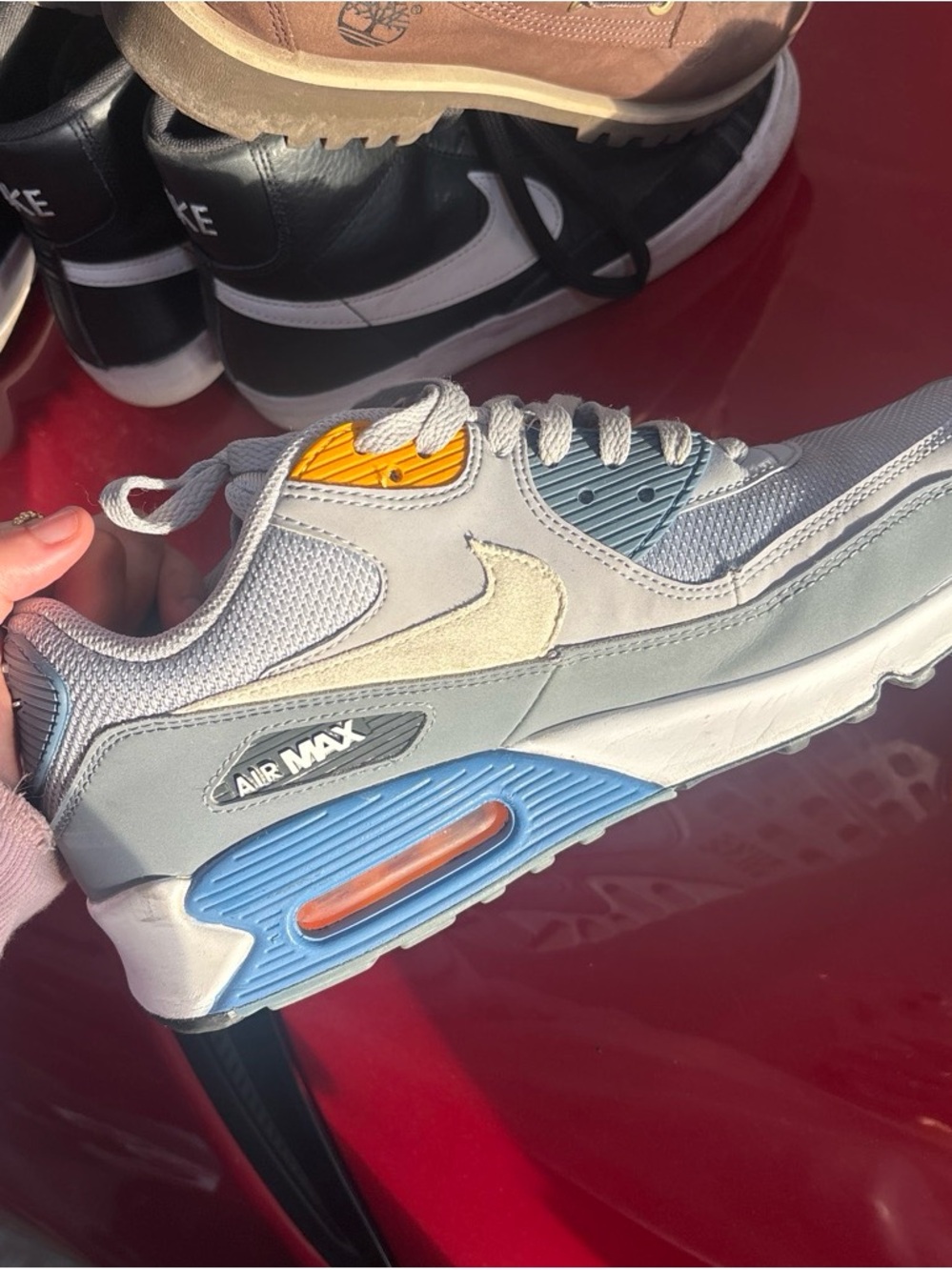 Nike Air Max 90 Sneaker in Light Gray, Blue & Yellow Accents